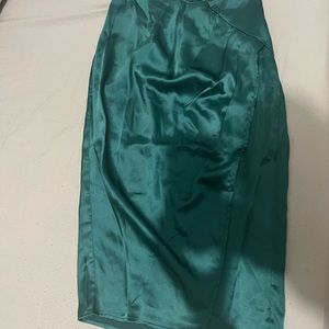 Midi green slit silk skirt